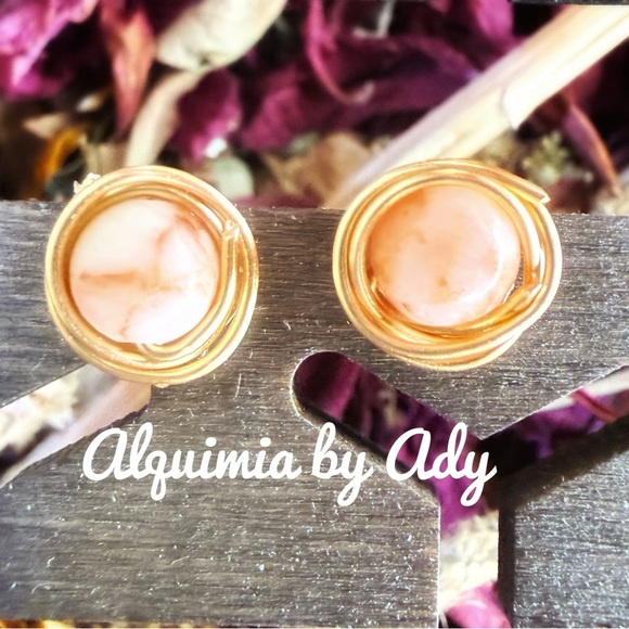 Brown agate brass statement earrings - Picture 4 of 5